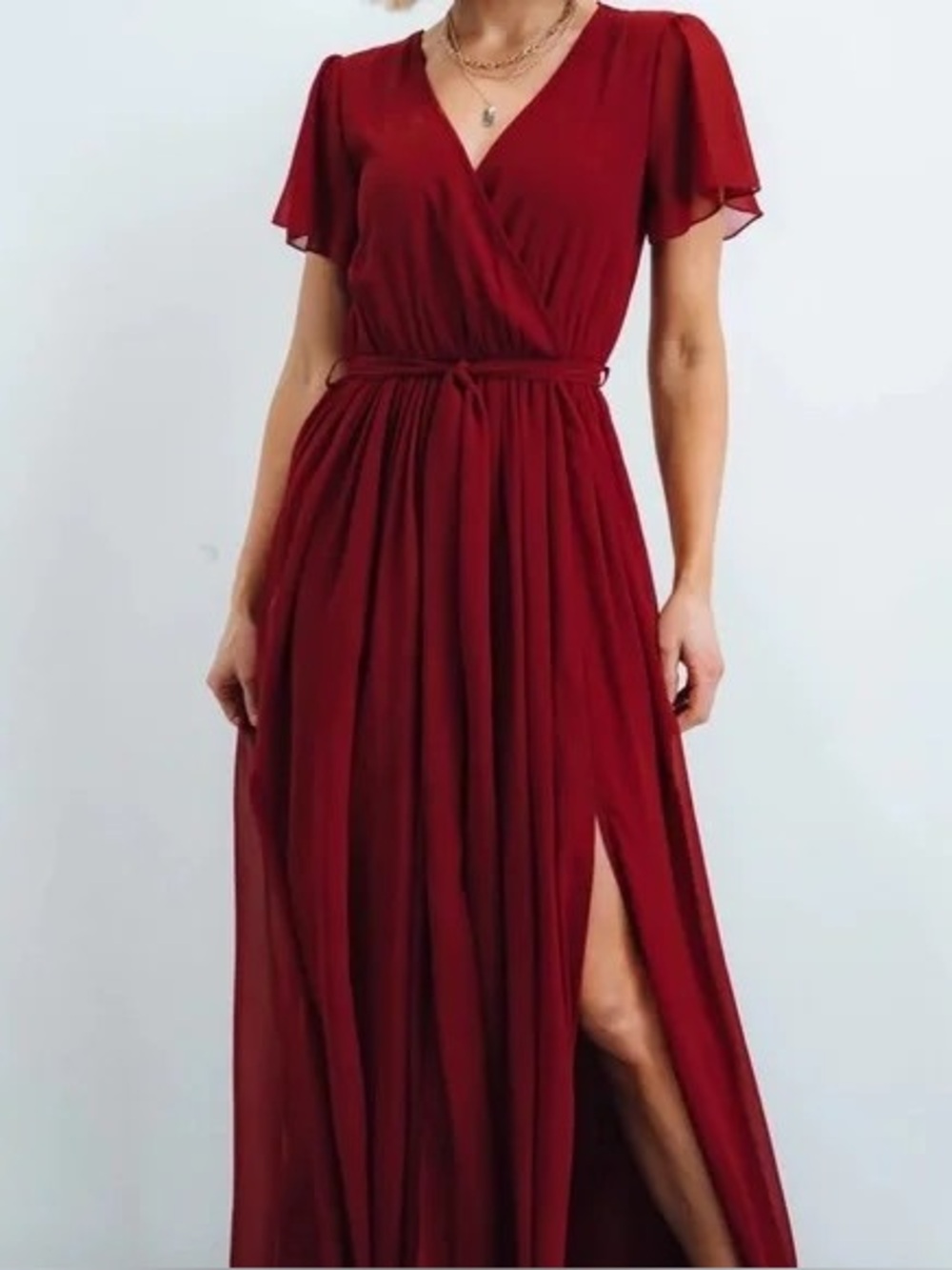 Baltic Born Kristina Chiffon Burgundy Red Maxi Women's Dress XL Wedding Guest - Picture 3 of 11